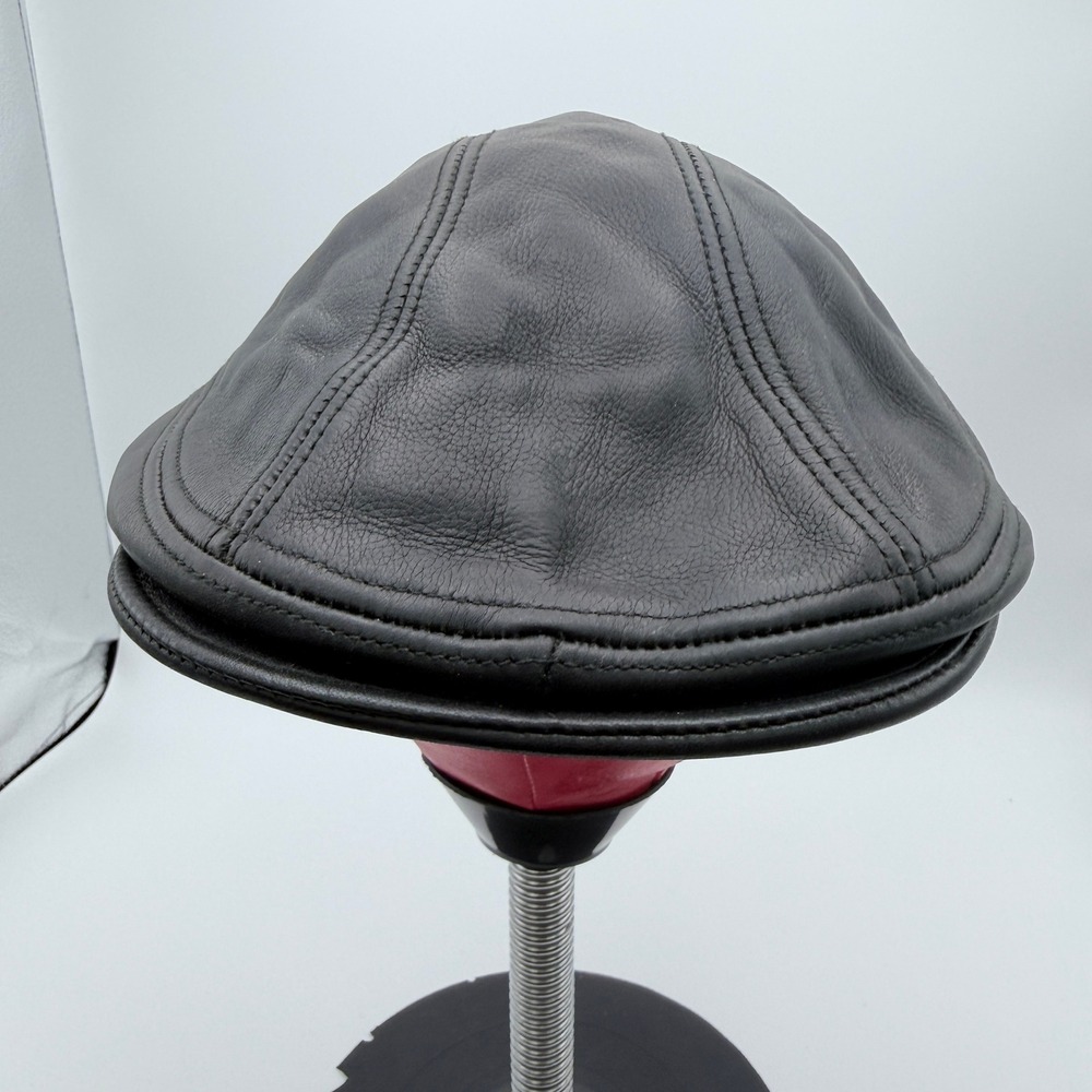 Scala Classico Black Leather Flat Cap Ivy Newsboy Hat L/XL Made in USA